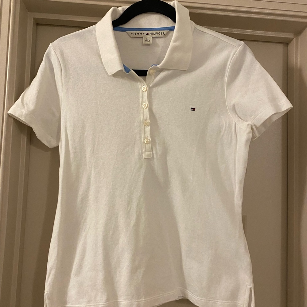 Y2K 2005 Tommy Hilfiger Women's Classic White Polo Shirt size Medium
